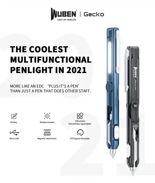 WUBEN Gecko E61 Every Day Carry Pen Rechargeable Multi-functional Penlight Flashlight 2021 EDC Pen