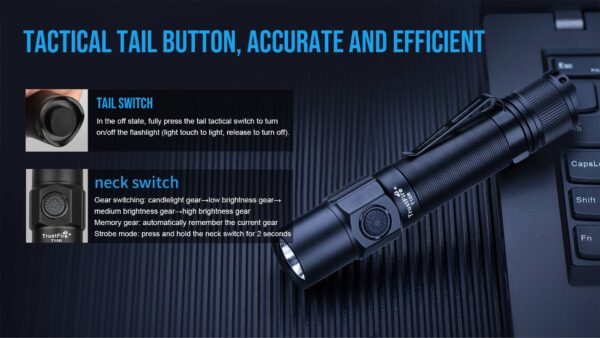 TrustFire T10R, 1800lm, 276m Tail switch