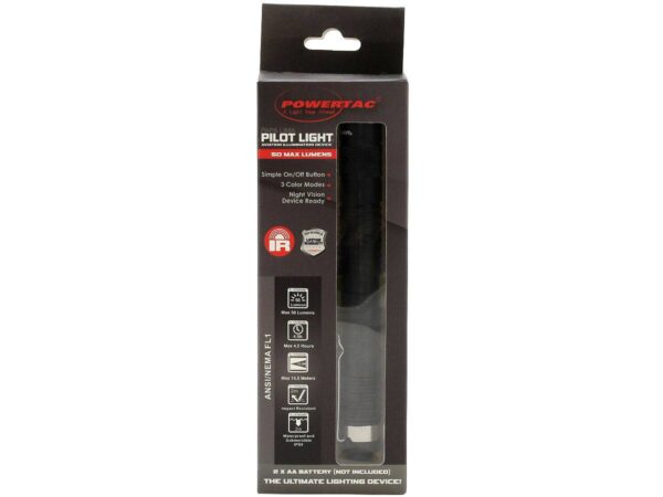 Powertac Papa Lima Pilot Penlight - White, Red and IR LEDs - 50 Lumens - Uses 2 x AA