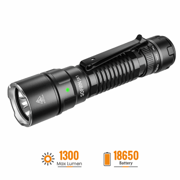OPEN BOX Sofirn SK1 1300 Lumen 479m Throw Rechargeable Tactical Flashlight with 18650 Battery