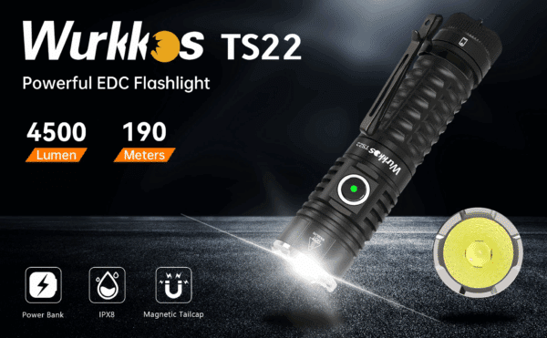 Wurkkos TS22 4500 Lumen 191m Throw Rechargeable Flashlight with 21700 Battery - Image 17