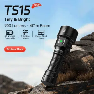 Wurkkos TS15 900 Lumen 401m Throw Rechargeable Mini Flashlight with 14500 Battery