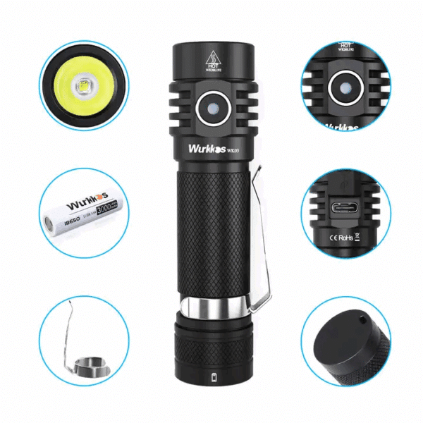 Wurkkos WK03 1800 Lumen 217m Throw Rechargeable EDC Flashlight - Image 3