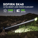 Sofirn SK40 3200 Lumen 580m Throw Rechargeable Tactical Flashlight with 21700 Battery