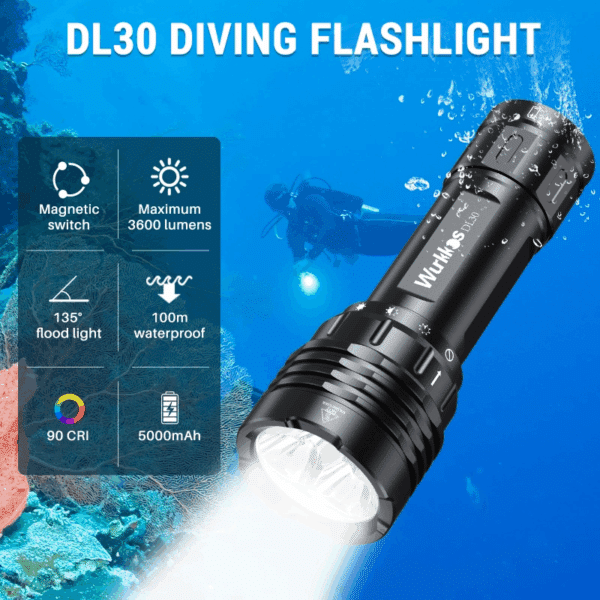 Wurkkos DL30 3600 Lumen 219m Throw Rechargeable Diving Flashlight with 21700 Battery - Image 20