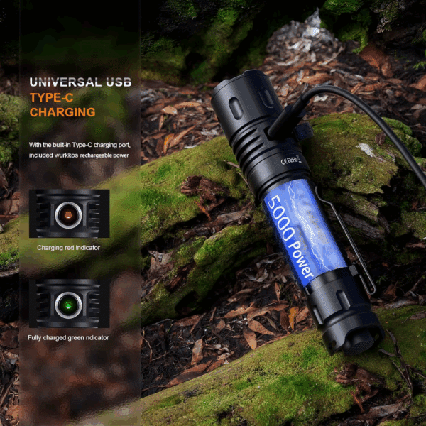 Wurkkos TD04 3000 Lumen 295m Throw Rechargeable Tactical Flashlight with 21700 Battery - Image 3
