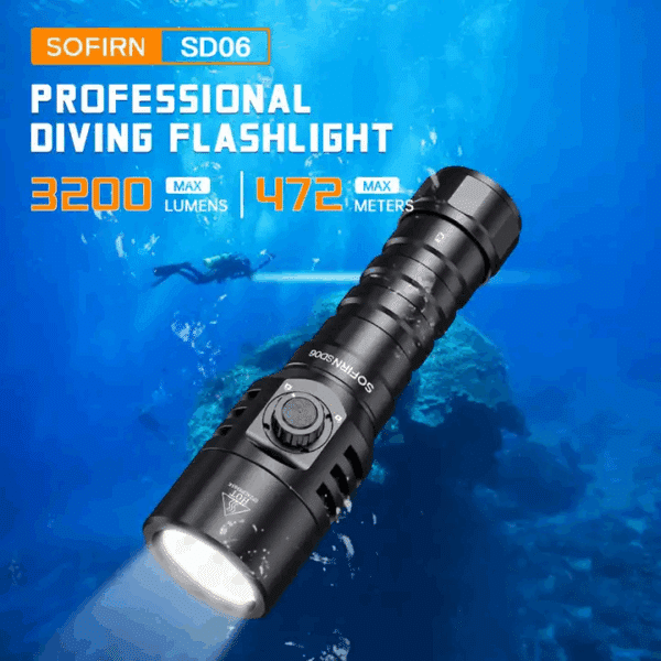 Sofirn SD06 3200 Lumen 472m Throw Rechargeable Diving Flashlight with 21700 Battery - Image 5