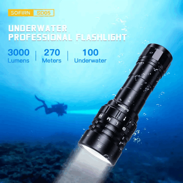 Sofirn SD05 3000 Lumen 270m Throw Rechargeable Diving Flashlight with 21700 Battery - Image 6