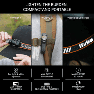 Wurkkos HD12 850 Lumen 105m Throw Rechargeable Headlamp with 14500 Battery