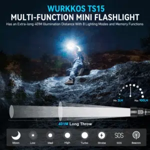 Wurkkos TS15 900 Lumen 401m Throw Rechargeable Mini Flashlight with 14500 Battery