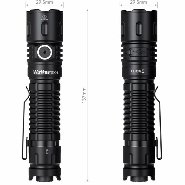 Wurkkos TD04 3000 Lumen 295m Throw Rechargeable Tactical Flashlight with 21700 Battery - Image 7