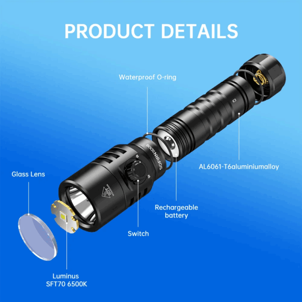 Sofirn SD06 3200 Lumen 472m Throw Rechargeable Diving Flashlight with 21700 Battery - Image 8