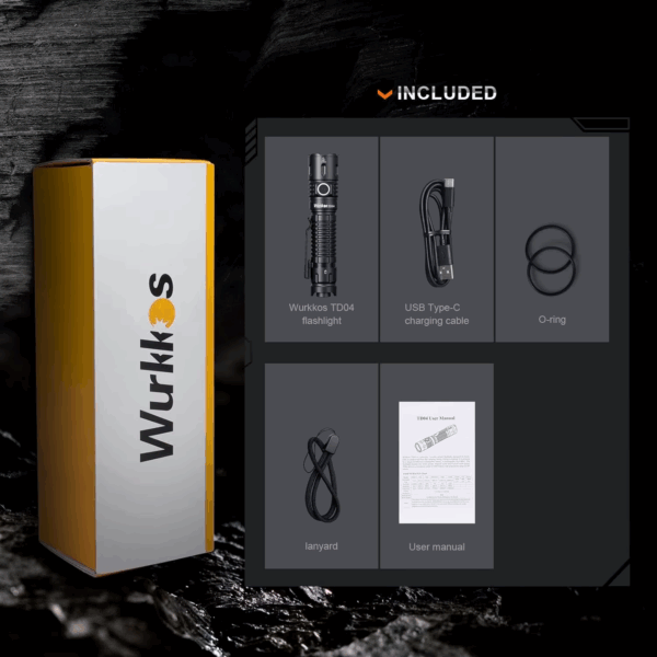 Wurkkos TD04 3000 Lumen 295m Throw Rechargeable Tactical Flashlight with 21700 Battery - Image 8