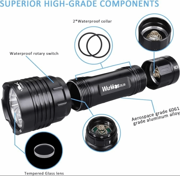 Wurkkos DL30 3600 Lumen 219m Throw Rechargeable Diving Flashlight with 21700 Battery - Image 9