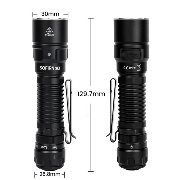 OPEN BOX Sofirn SK1 1300 Lumen 479m Throw Rechargeable Tactical Flashlight with 18650 Battery - Image 33