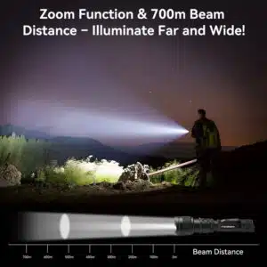 Powertac FlexBeam 1200 Lumen 700m Throw Adjustable Beam Rechargeable Flashlight
