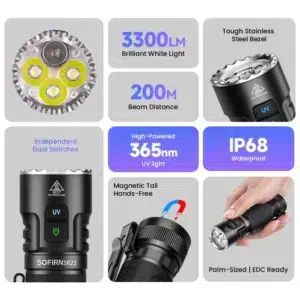 Sofirn SR23 3300 Lumen 200m + 365nm UV Rechargeable Flashlight