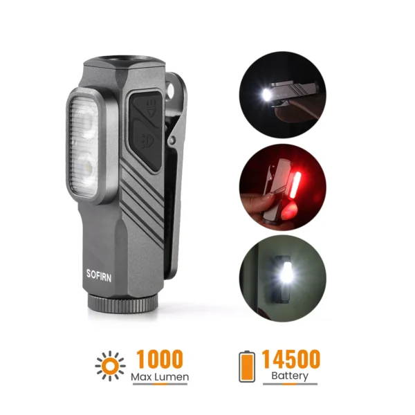 Sofirn ST10 Clip-on Mini Flashlight - 1000 Lumens 3-in-1 EDC with Magnetic Tailcap, Red Light & Rechargeable 14500 Battery