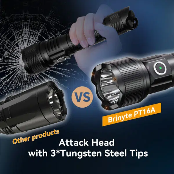 OPEN BOX - Brinyte PT16A 3000 Lumens Rechargeable Tactical Flashlight - SFT70 LED, 458m Beam, USB-C Charging - Image 5