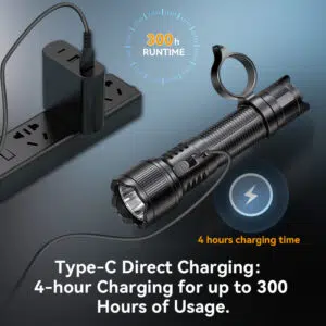 OPEN BOX - Brinyte PT16A 3000 Lumens Rechargeable Tactical Flashlight - SFT70 LED, 458m Beam, USB-C Charging