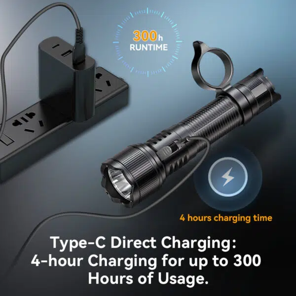 OPEN BOX - Brinyte PT16A 3000 Lumens Rechargeable Tactical Flashlight - SFT70 LED, 458m Beam, USB-C Charging - Image 7