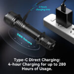 OPEN BOX - Brinyte PT16 2000 Lumens Rechargeable Tactical Flashlight - SFT70 LED, 608m Beam, USB-C Charging