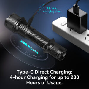 OPEN BOX - Brinyte PT16 2000 Lumens Rechargeable Tactical Flashlight - SFT70 LED, 608m Beam, USB-C Charging