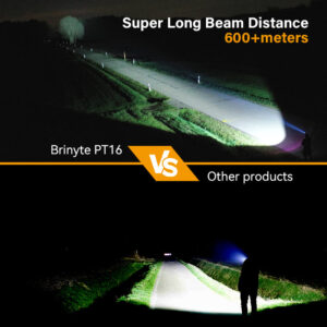 OPEN BOX - Brinyte PT16 2000 Lumens Rechargeable Tactical Flashlight - SFT70 LED, 608m Beam, USB-C Charging