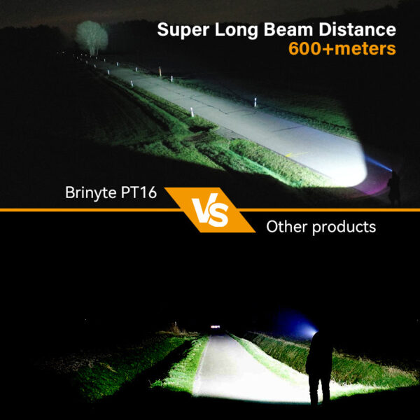 OPEN BOX - Brinyte PT16 2000 Lumens Rechargeable Tactical Flashlight - SFT70 LED, 608m Beam, USB-C Charging - Image 13