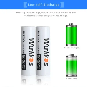 Wurkkos 21700 5000mAh Button Top Rechargeable Li-ion Battery - 3.6V High-Capacity Pointed Cell (1 Battery per Pack)