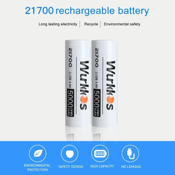 Wurkkos 21700 5000mAh Button Top Rechargeable Li-ion Battery - 3.6V High-Capacity Pointed Cell (1 Battery per Pack) - Image 4