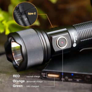 OPEN BOX - Brinyte PT16 2000 Lumens Rechargeable Tactical Flashlight - SFT70 LED, 608m Beam, USB-C Charging