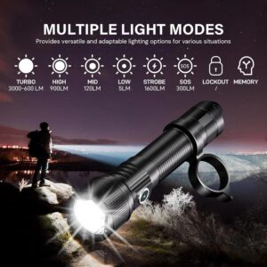 OPEN BOX - Brinyte PT16A 3000 Lumens Rechargeable Tactical Flashlight - SFT70 LED, 458m Beam, USB-C Charging
