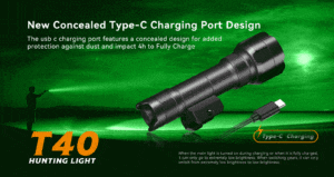 OPEN BOX -Brinyte T40 Green Beam Hunting Flashlight - 1650 Lumens White / Green LED, USB-C Rechargeable, 490m Beam (No Remote Switch)