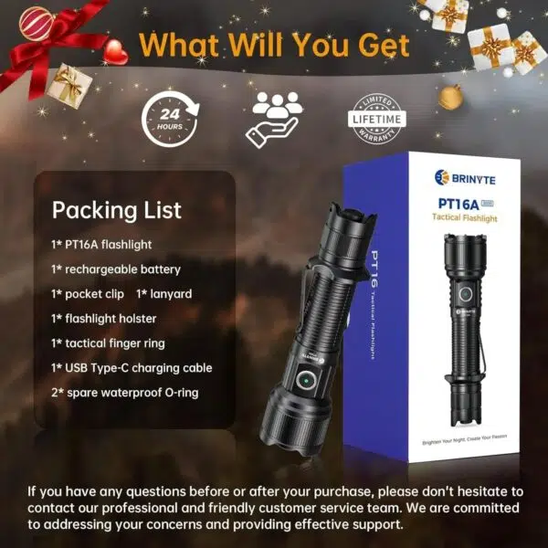 OPEN BOX - Brinyte PT16A 3000 Lumens Rechargeable Tactical Flashlight - SFT70 LED, 458m Beam, USB-C Charging - Image 13