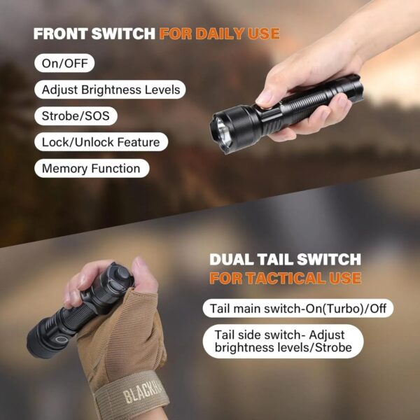 OPEN BOX - Brinyte PT16 2000 Lumens Rechargeable Tactical Flashlight - SFT70 LED, 608m Beam, USB-C Charging - Image 5