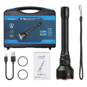 Trustfire T80 A 3800 Lumens Tactical Flashlight with 1050m Beam – Double Switch USB-C Rechargeable