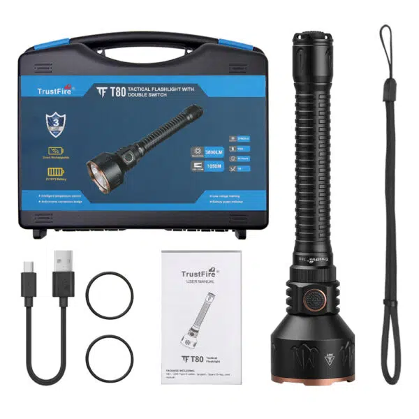 Trustfire T80 A 3800 Lumens Tactical Flashlight with 1050m Beam – Double Switch USB-C Rechargeable - Image 10