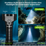 Wurkkos DL05 Dual-Head Dive Light – 6000 Lumens Spot + Flood, 429m Throw, IPX8 100m Waterproof, Detachable 7500mAh Battery