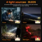 Wurkkos HD23 Triple Light Source Headlamp – 3320 Lumens Spot + Flood + Red, 192m Throw, Magnetic Rotary Switch