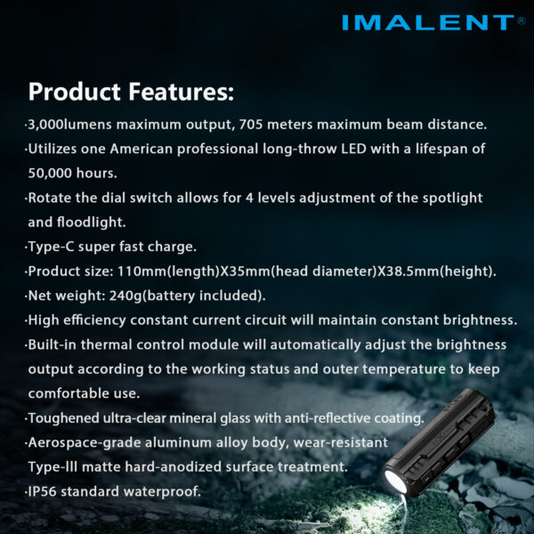 Imalent BTL50 digital zoom flashlight, product photo 13