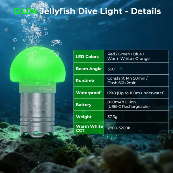 Wurkkos DL04 RGB Signal Light – Jellyfish 360° Design, 9 RGB Modes + Warm White, IPX8 100m Waterproof - Image 14
