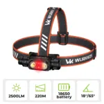 Wurkkos HD17 Powerful Headlamp – 2500 Lumens Spot + Flood + Red, 220m Throw, Magnetic Rotary Switch, 18650 USB-C
