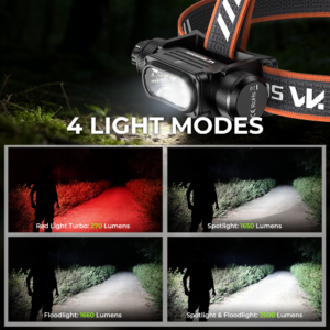 Wurkkos HD17 Powerful Headlamp – 2500 Lumens Spot + Flood + Red, 220m Throw, Magnetic Rotary Switch, 18650 USB-C