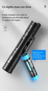Wuben L50 1200 Lumens Rechargeable EDC Flashlight – Compact 18650 Tactical Light with USB Charging