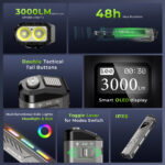 Wurkkos TD11 Smart OLED Tactical Flashlight – 3000 Lumens, 320m Throw, Dual Tail Switches + Real-Time Display