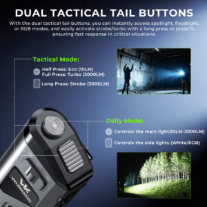 Wurkkos TD11 Smart OLED Tactical Flashlight – 3000 Lumens, 320m Throw, Dual Tail Switches + Real-Time Display