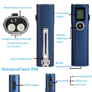 Trustfire MiniX7 Multi-Function Rangefinder Flashlight – 750 Lumens with Laser Distance Measurement & Power Bank