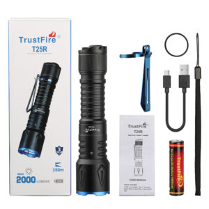 TrustFire T25R Dual-Tail-Switch Tactical Flashlight – 2000 Lumens, 350m Throw, One-Touch Strobe