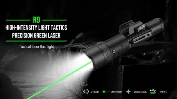 TrustFire R9 Tactical Flashlight with Green Laser – 2100 Lumens, 240m Throw, Picatinny Rail Mount - Image 11
